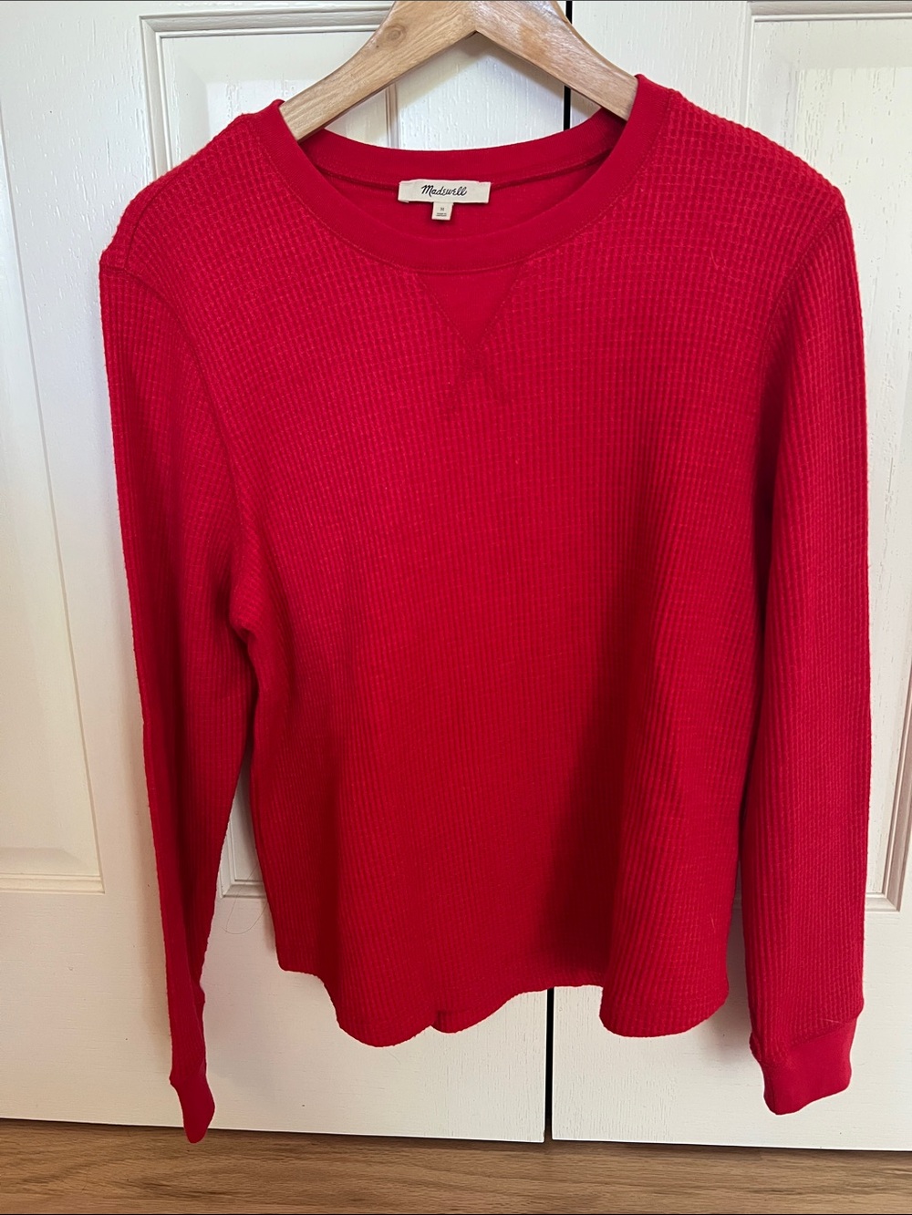 Madewell Bright Red Waffle-Knit Crewneck Pullover